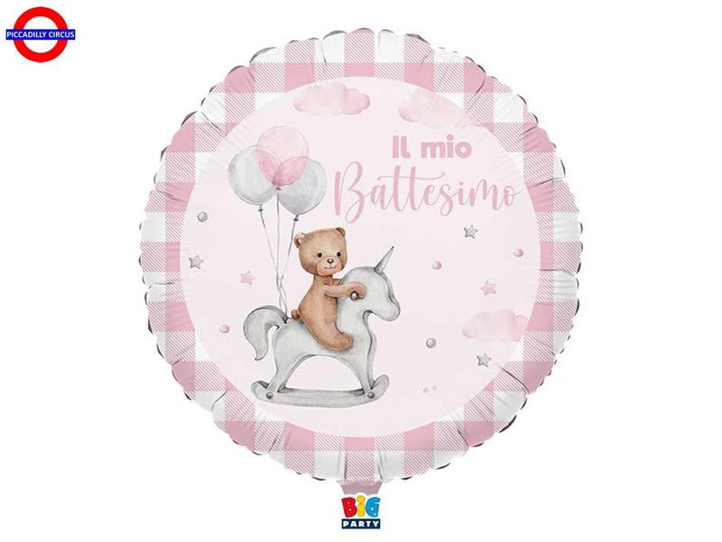 MYLAR BATTESIMO 18 TEDDY BEAR ROSA