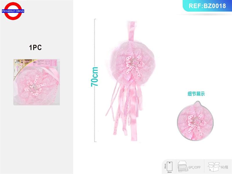 FIOCCO NASCITA CON FRANGE ROSA  ø30 h70 Cm
