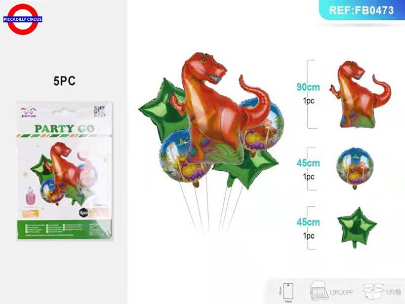 MYLAR ANIMAL DINOSAURO T-REX SET 5PZ