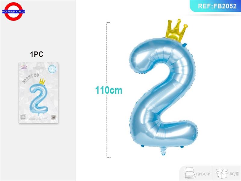 MYLAR NUMERO CELESTE CON CORONA CM.110 N° 2