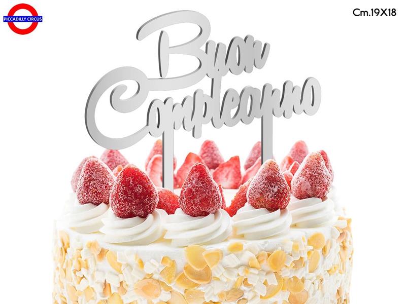 CAKE TOPPER COMPLEANNO - PLEX ARG. BUON COMP. CM.19X18