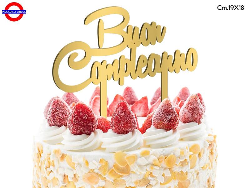 CAKE TOPPER COMPLEANNO - PLEX ORO BUON COMP. CM.19X18