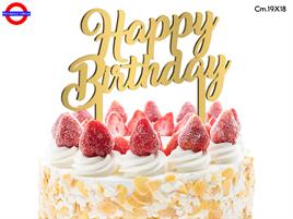 CAKE TOPPER COMPLEANNO - PLEX ORO HAPPY BIRTH. CM.19X18