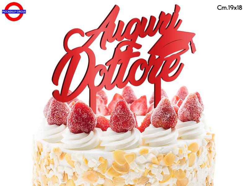 CAKE TOPPER LAUREA - PLEX ROSSO AUGURI DOTTORE CM.19X18