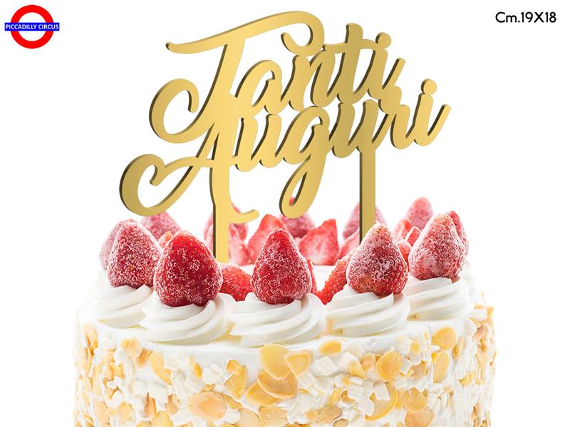 CAKE TOPPER COMPLEANNO - PLEX ORO TANTI AUGURI CM.19X18