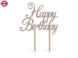 CAKE TOPPER HAPPY BIRTHDAY SPARKLING ROSE GOLD