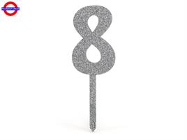 CAKE TOPPER ACRILIC SPARKLING ARGENTO N.8