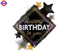MYLAR HAPPY BIRTHDAY NERO ORO STELLE SUPER SHAPE 38