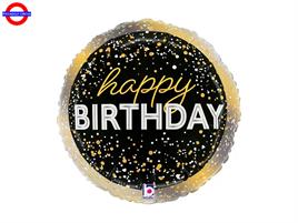 MYLAR HAPPY BIRTHDAY NERO ORO 18