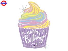 MYLAR HAPPY BIRTHDAY PASTEL CUPCAKE SUPER SHAPE 22