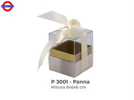 SCATOLA PLEXIGLASS E VELLUTO CON FIOCCO PANNA 6X6CM