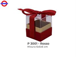 SCATOLA PLEXIGLASS E VELLUTO CON FIOCCO ROSSO 6X6CM