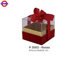SCATOLA PLEXIGLASS E VELLUTO CON FIOCCO ROSSO 8X8CM