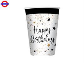 HAPPY BIRTHDAY 8 BICCHIERI CC.250 STELLE ORO ARGENTO