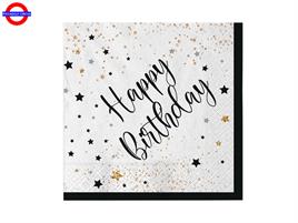 HAPPY BIRTHDAY 20 TOVAGLIOLI 33X33 STELLE ORO ARGENTO
