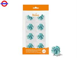 DECORAZIONE ZUCCHERO ROSA MEDIA CELESTE CM.3.5 CF.8