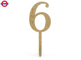 CAKE TOPPER ACRILIC SPARKLING ORO N.6