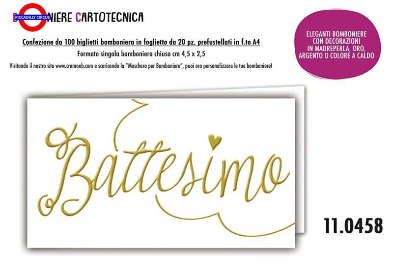 BIGLIETTO BOMBONIERA BATTESIMO - STAMPA ORO A CALDO