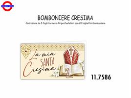 BIGLIETTO BOMBONIERA CRESIMA - MITRA E VANGELO