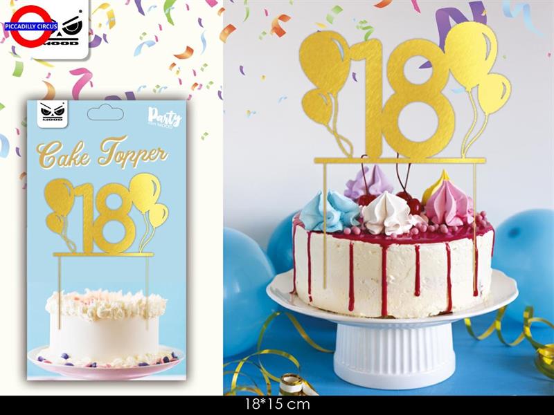 CAKE TOPPER 18 ANNI METAL ORO CM.20X16