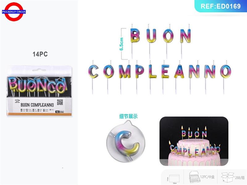 CANDELA SCRITTA BUON COMPLEANNO METAL SFUMATO