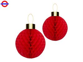 DECORAZIONE CARTA PALLA NATALE ROSSO CM.30/40 C.2