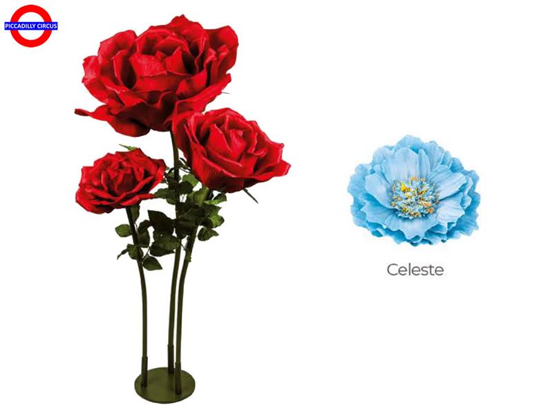 BASE METALLO 3 PEONIE AZZURRO D 60/50/40 H.150
