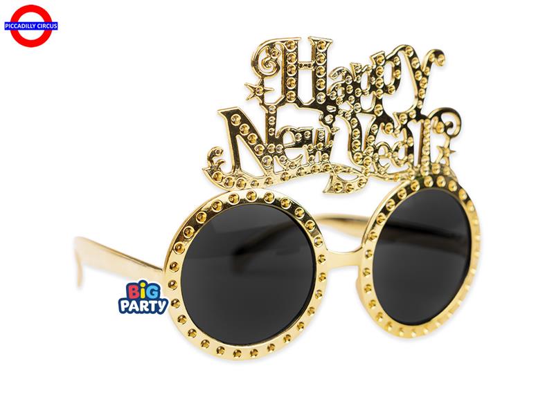 OCCHIALI PLASTICA HAPPY NEW YEAR NERO ORO METAL