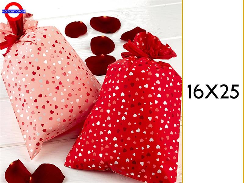 BUSTE POLIPROPILENE CUORICINI FONDO ROSSO 16X25