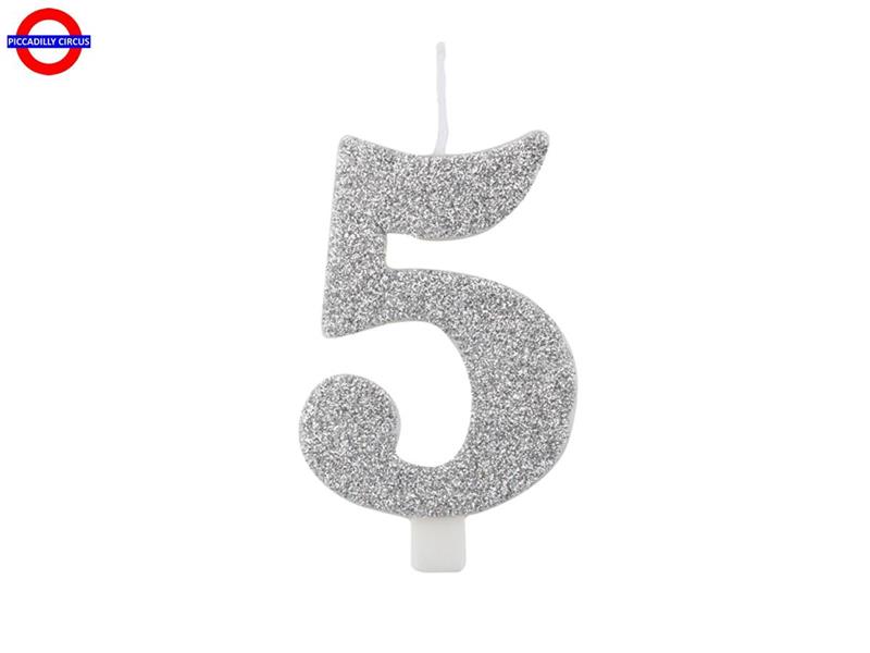CANDELINA NUM. GLITTER ARGENTO CM.9.5 N°5 BIO