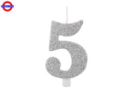 CANDELINA NUM. GLITTER ARGENTO CM.9.5 N°5 BIO