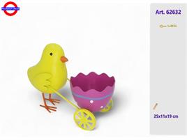 PULCINO METALLO CON CARRETTO E PORTA UOVO CM.25