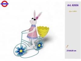 CONIGLIO METALLO CON BICI E PORTA UOVO CM.30