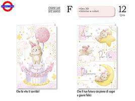 BIGLIETTO BATTESIMO - CONIGLIETTO FEMMINA 2 ASS.