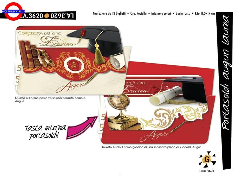 BIGLIETTO LAUREA -- PORTASOLDI AUGURI LAUREA 3 ASS.