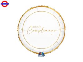 MYLAR BUON COMPLEANNO BIANCO ORO 18